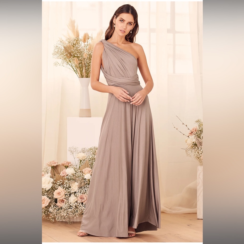 Tricks of the Trade Taupe Convertible Maxi Dress Lulu’s